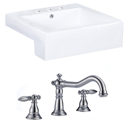 American Imaginations AI-15248 20" White Rectangular Ceramic Semi-Recessed Bathroom Vessel Sink Set
