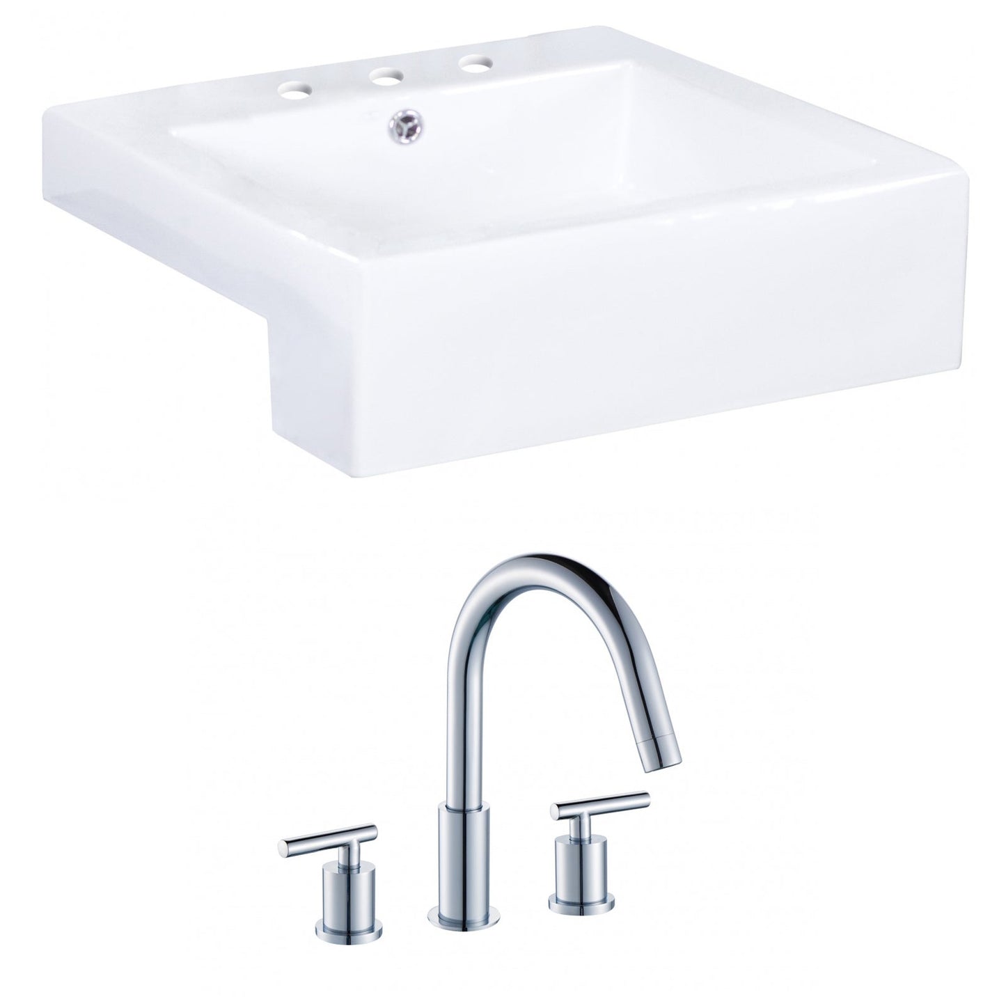 American Imaginations AI-15249 20" White Rectangular Ceramic Semi-Recessed Bathroom Vessel Sink Set