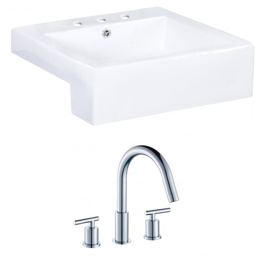 American Imaginations AI-15249 20" White Rectangular Ceramic Semi-Recessed Bathroom Vessel Sink Set