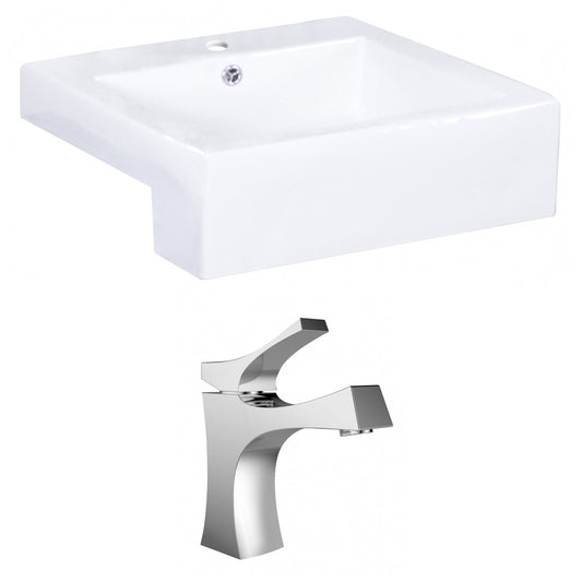 American Imaginations AI-15250 20" White Rectangular Ceramic Semi-Recessed Bathroom Vessel Sink Set