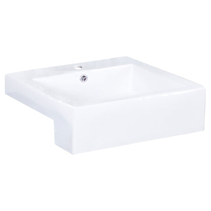 American Imaginations AI-15252 20" White Rectangular Ceramic Semi-Recessed Bathroom Vessel Sink Set