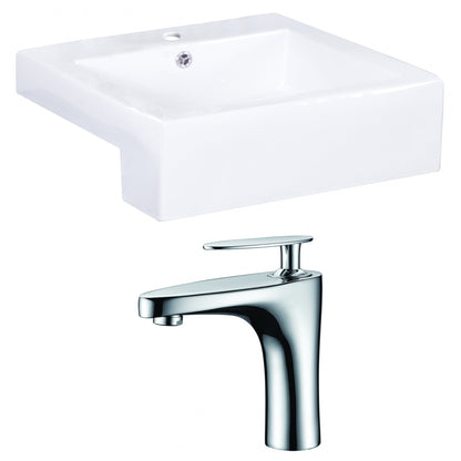 American Imaginations AI-15252 20" White Rectangular Ceramic Semi-Recessed Bathroom Vessel Sink Set