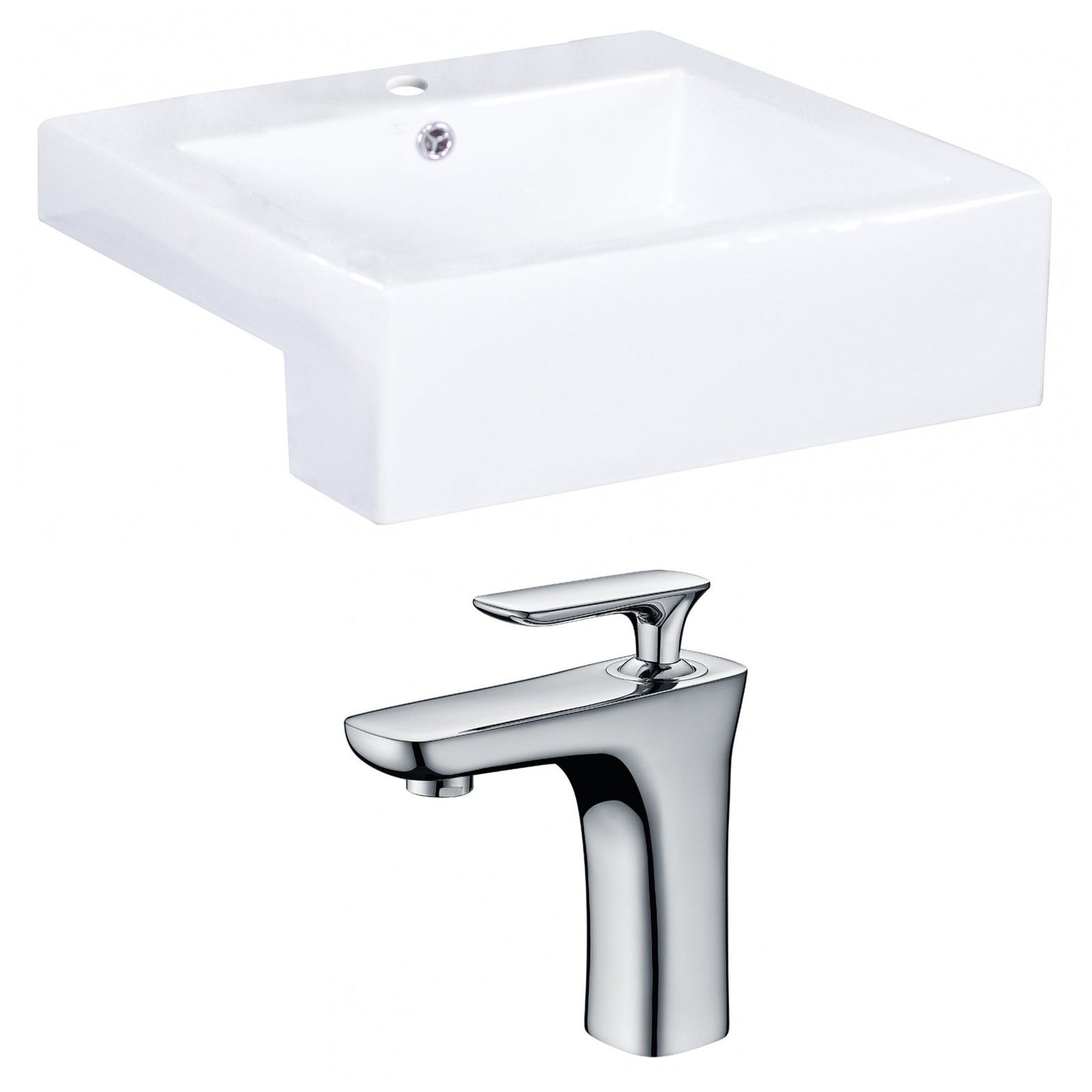 American Imaginations AI-15253 20" White Rectangular Ceramic Semi-Recessed Bathroom Vessel Sink Set