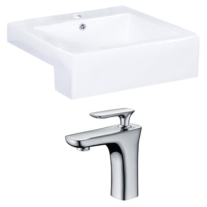 American Imaginations AI-15253 20" White Rectangular Ceramic Semi-Recessed Bathroom Vessel Sink Set