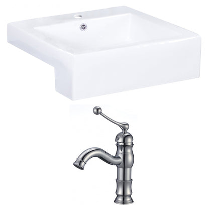 American Imaginations AI-15256 20" White Rectangular Ceramic Semi-Recessed Bathroom Vessel Sink Set