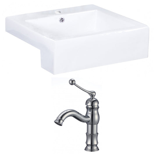 American Imaginations AI-15256 20" White Rectangular Ceramic Semi-Recessed Bathroom Vessel Sink Set