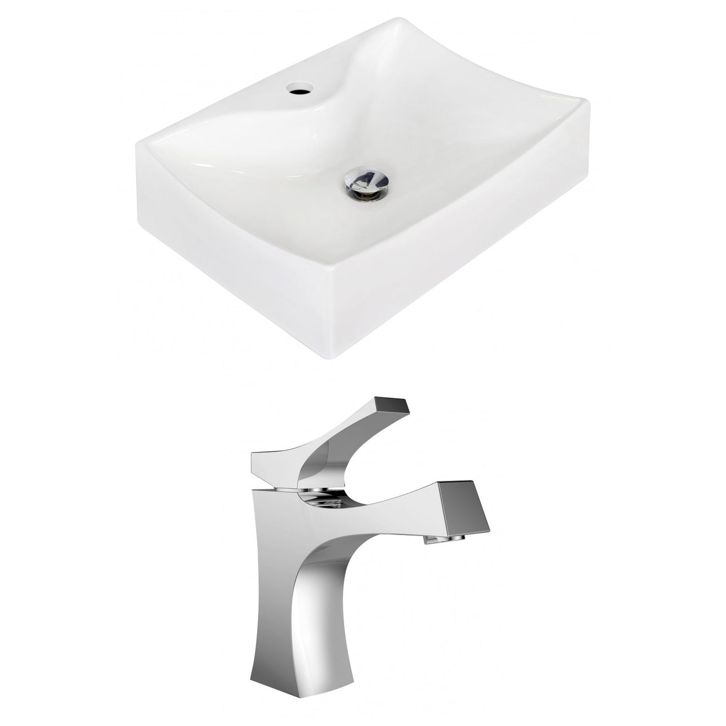American Imaginations AI-15257 22" White Rectangular Ceramic Above Counter Bathroom Vessel Sink Set