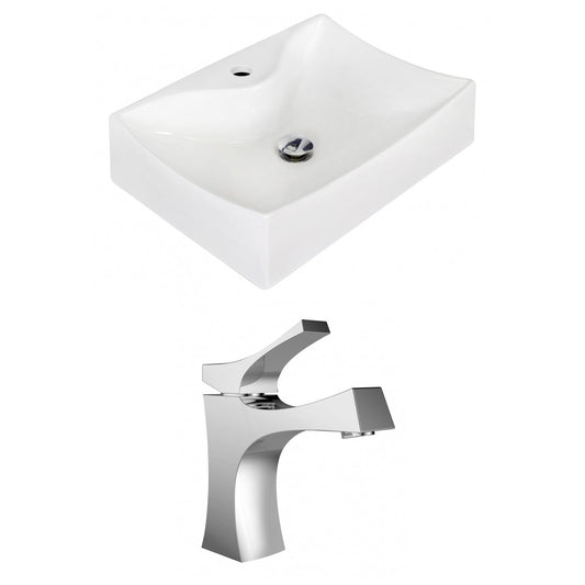 American Imaginations AI-15257 22" White Rectangular Ceramic Above Counter Bathroom Vessel Sink Set