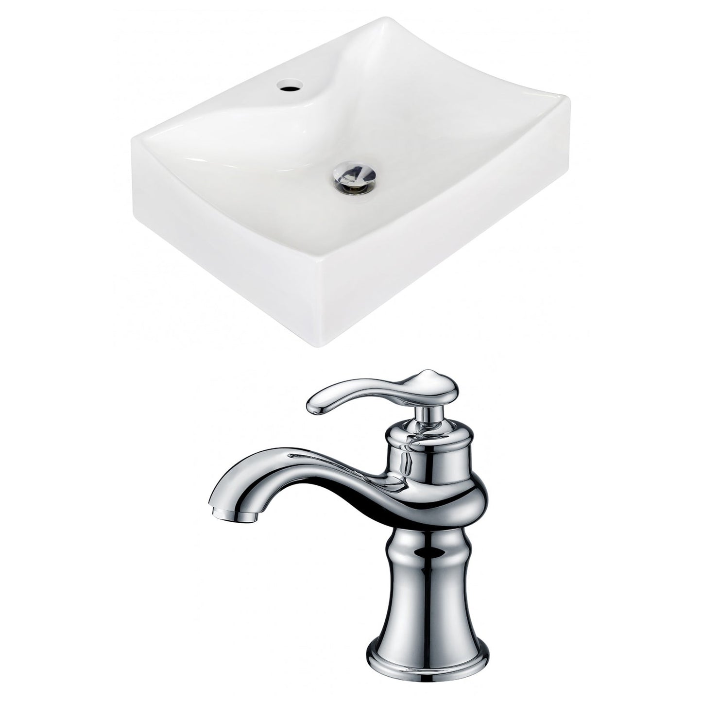American Imaginations AI-15258 22" White Rectangular Ceramic Above Counter Bathroom Vessel Sink Set
