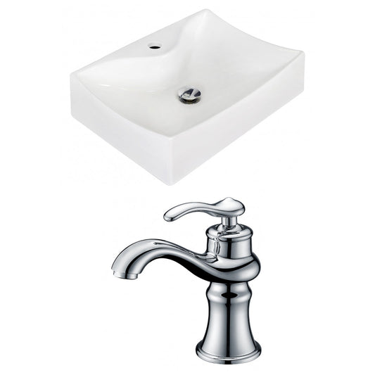 American Imaginations AI-15258 22" White Rectangular Ceramic Above Counter Bathroom Vessel Sink Set