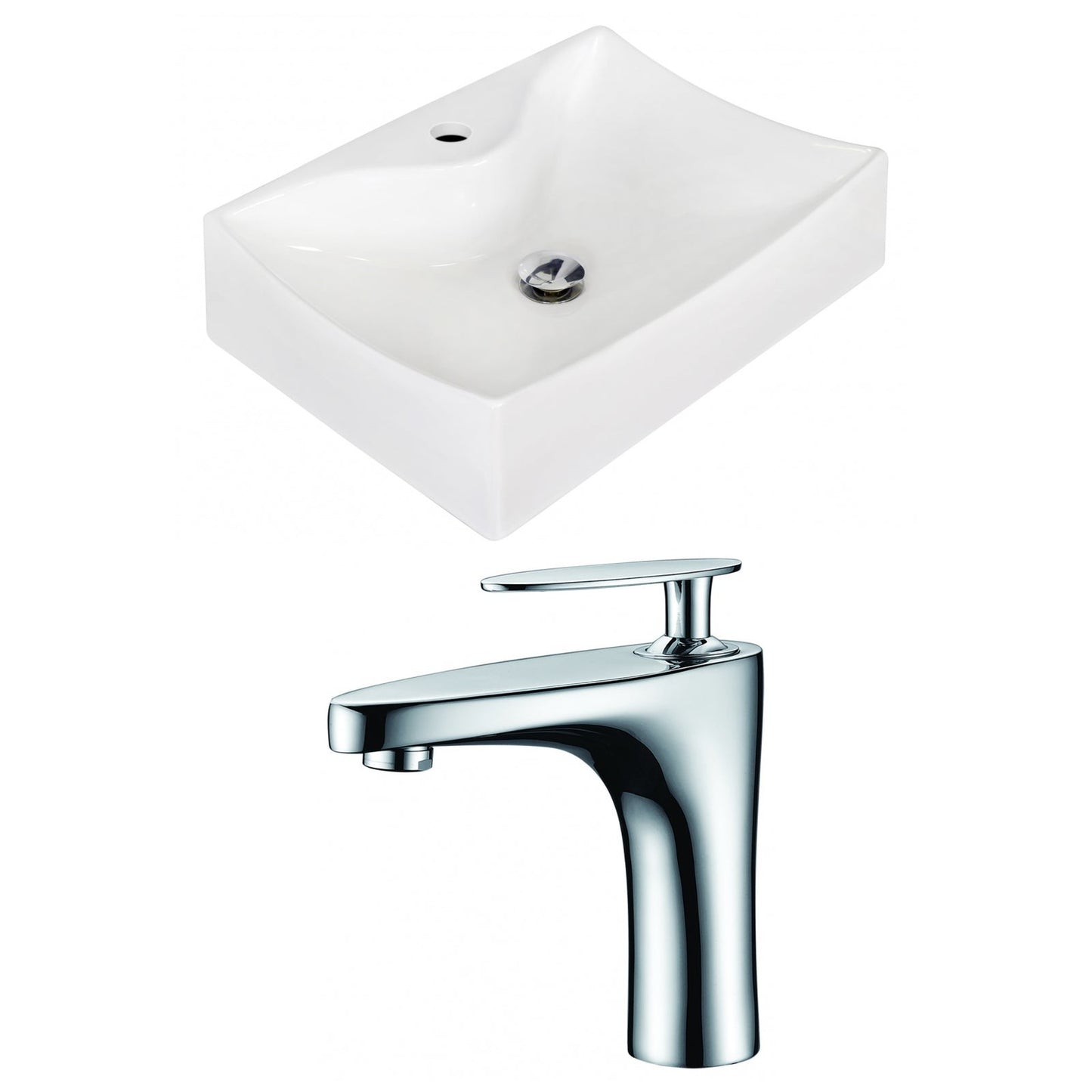 American Imaginations AI-15259 22" White Rectangular Ceramic Above Counter Bathroom Vessel Sink Set