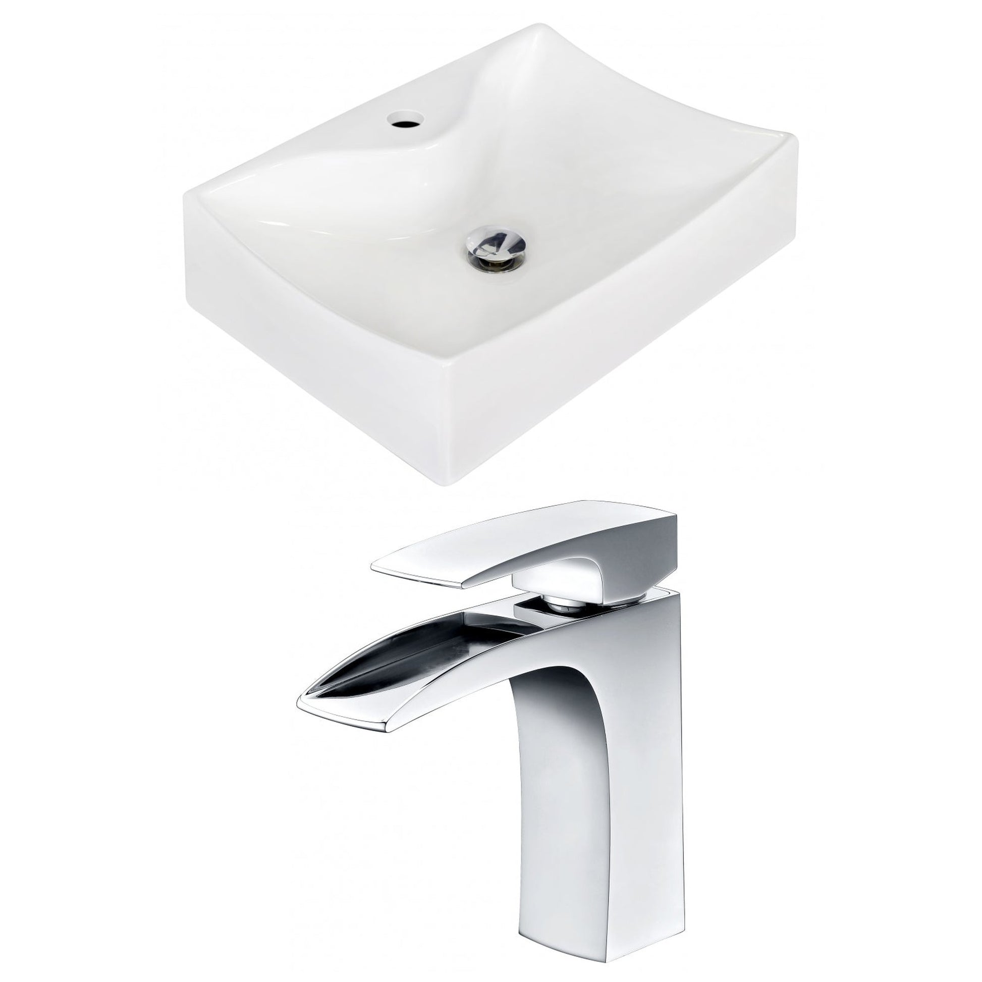 American Imaginations AI-15261 22" White Rectangular Ceramic Above Counter Bathroom Vessel Sink Set