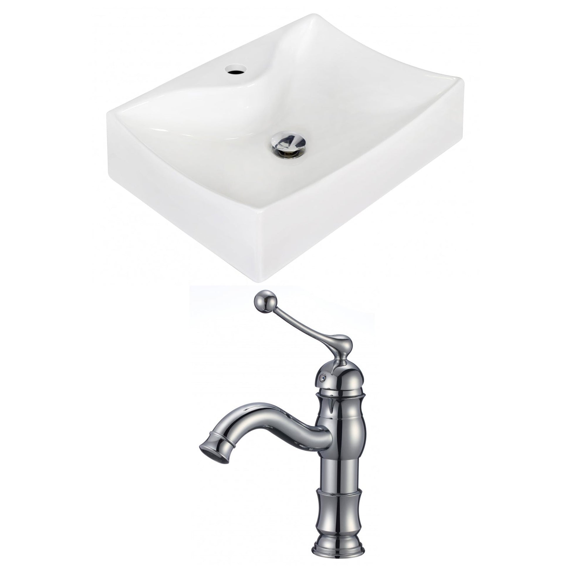 American Imaginations AI-15263 22" White Rectangular Ceramic Above Counter Bathroom Vessel Sink Set