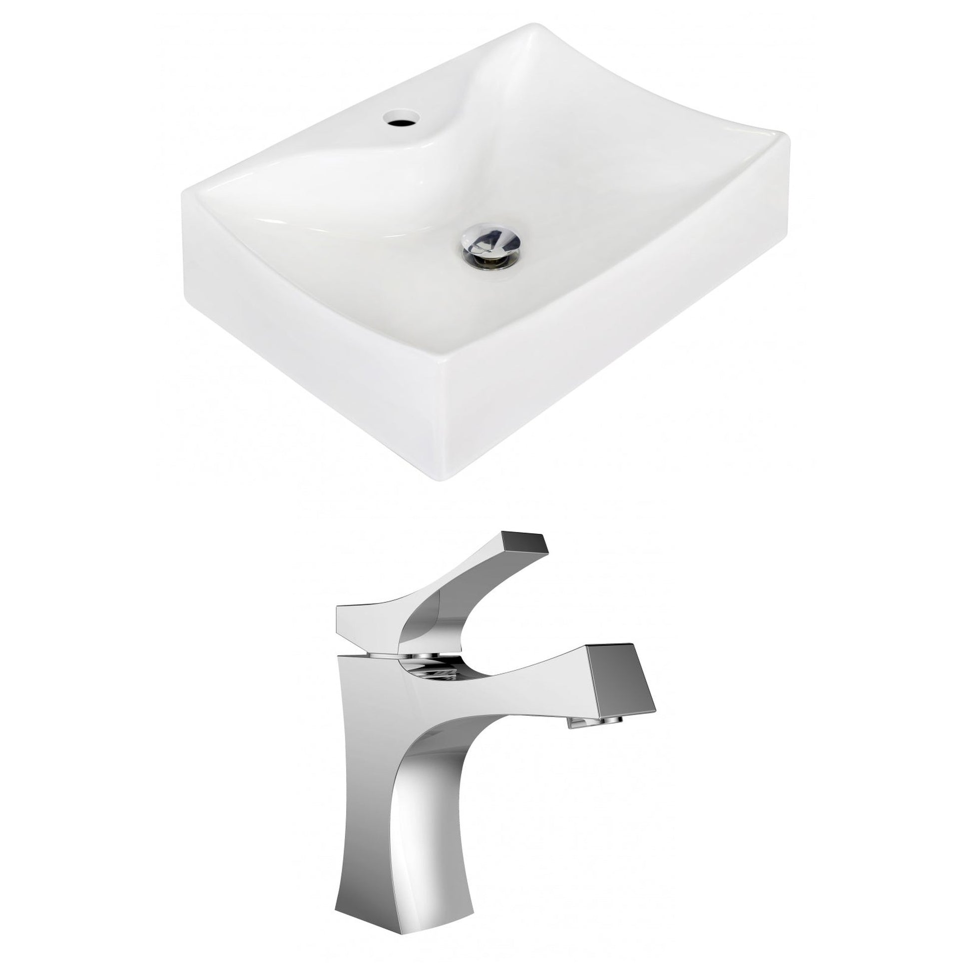American Imaginations AI-15264 22" White Rectangular Ceramic Wall Mount Bathroom Vessel Sink Set