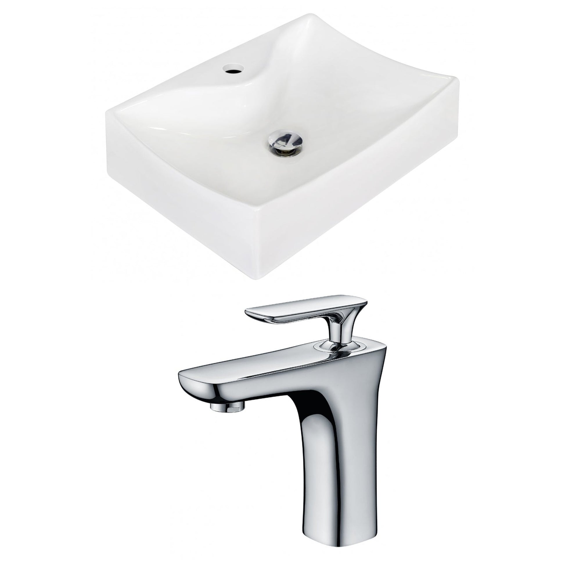American Imaginations AI-15267 22" White Rectangular Ceramic Wall Mount Bathroom Vessel Sink Set