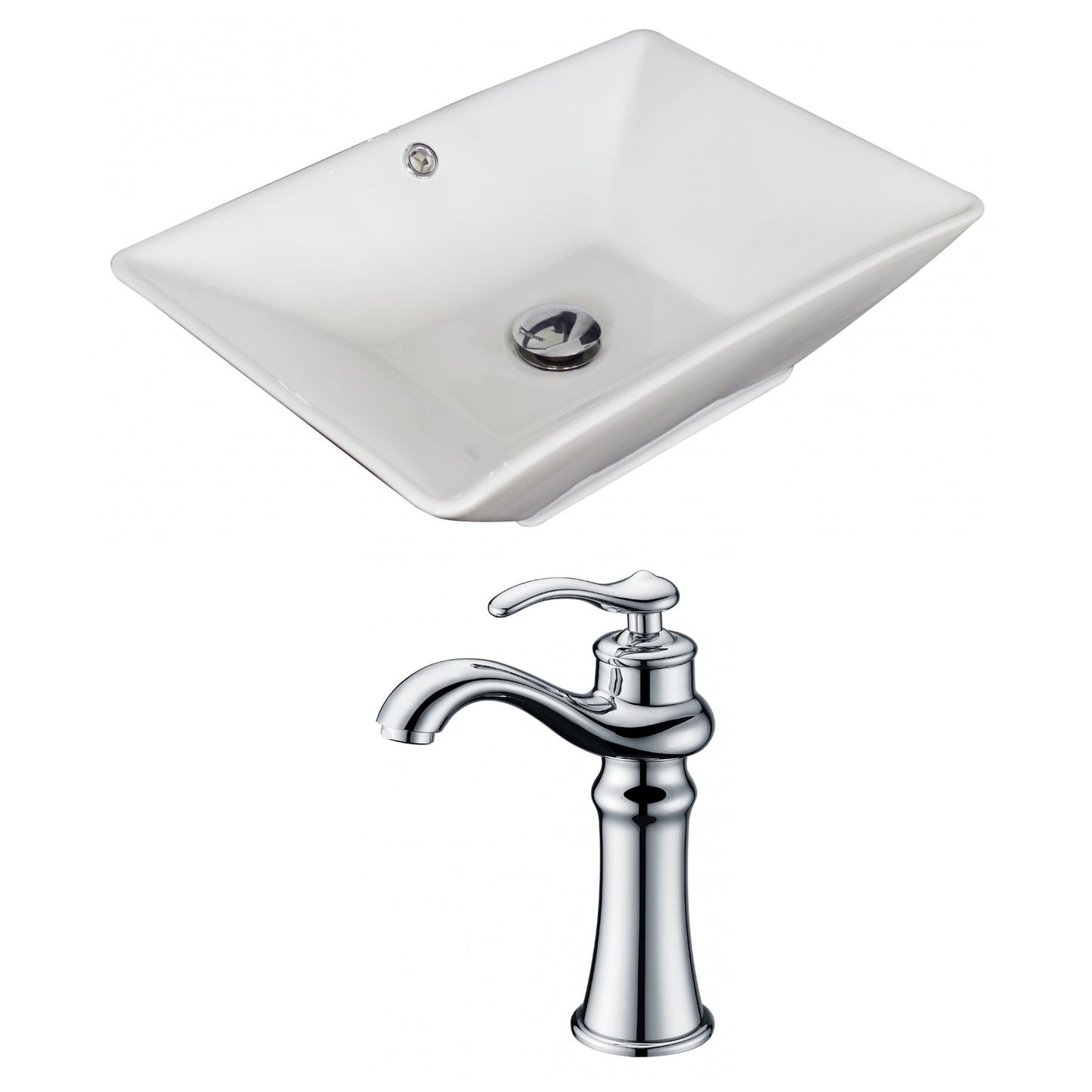 American Imaginations AI-15271 22" White Rectangular Ceramic Above Counter Bathroom Vessel Sink Set