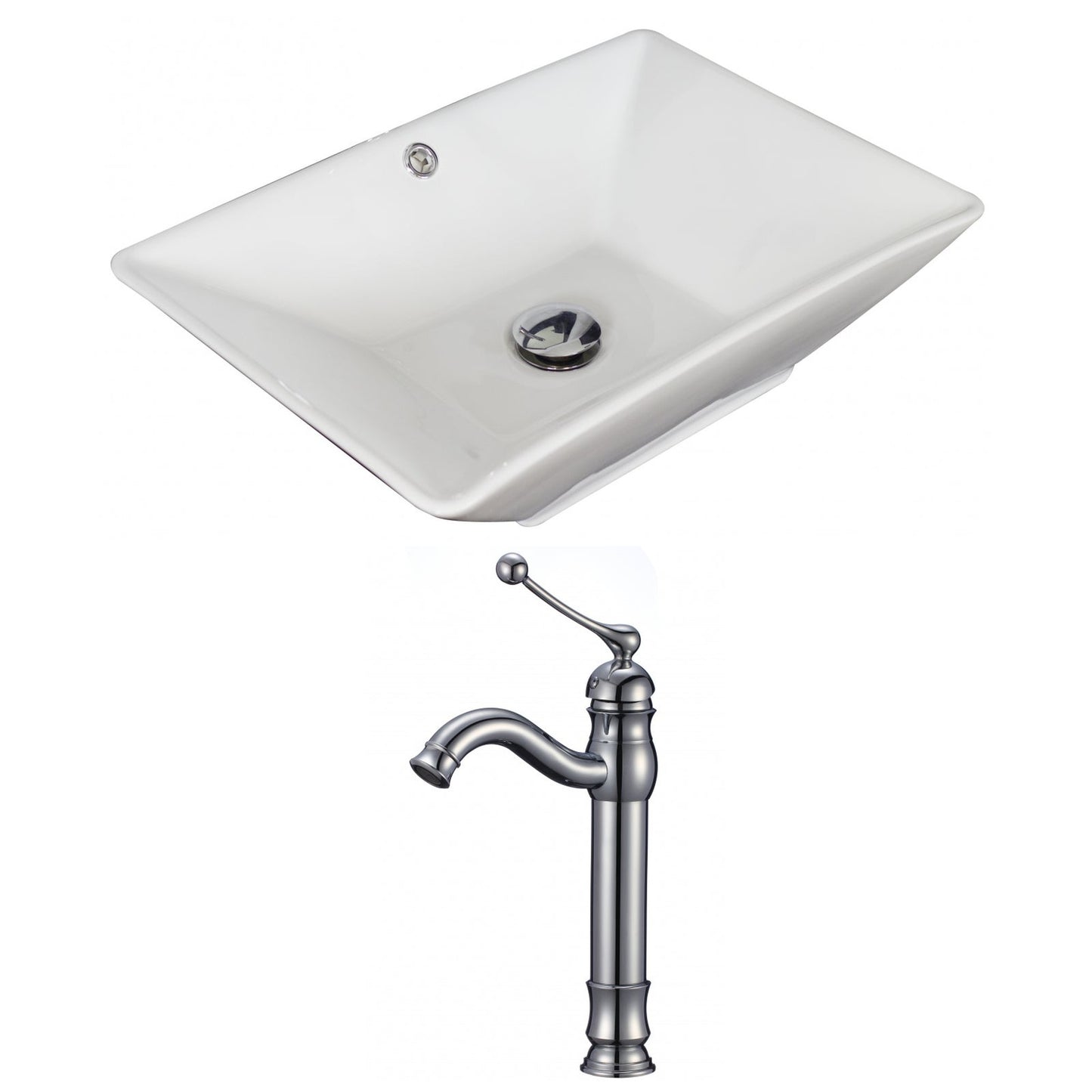 American Imaginations AI-15273 22" White Rectangular Ceramic Above Counter Bathroom Vessel Sink Set