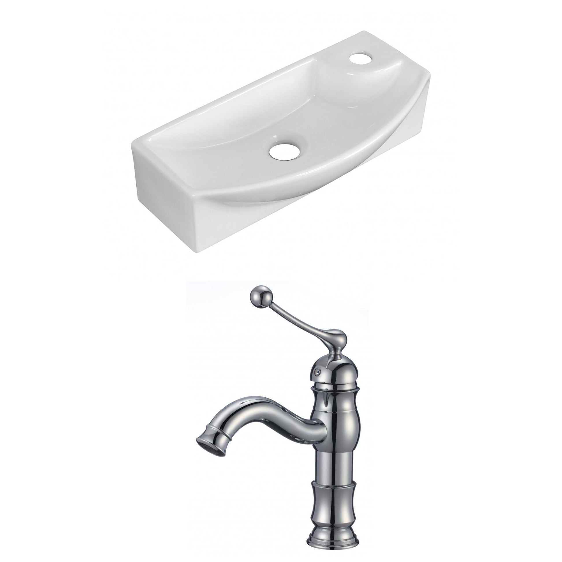 American Imaginations AI-15287 18" White Rectangular Ceramic Wall Mount Bathroom Vessel Sink Set