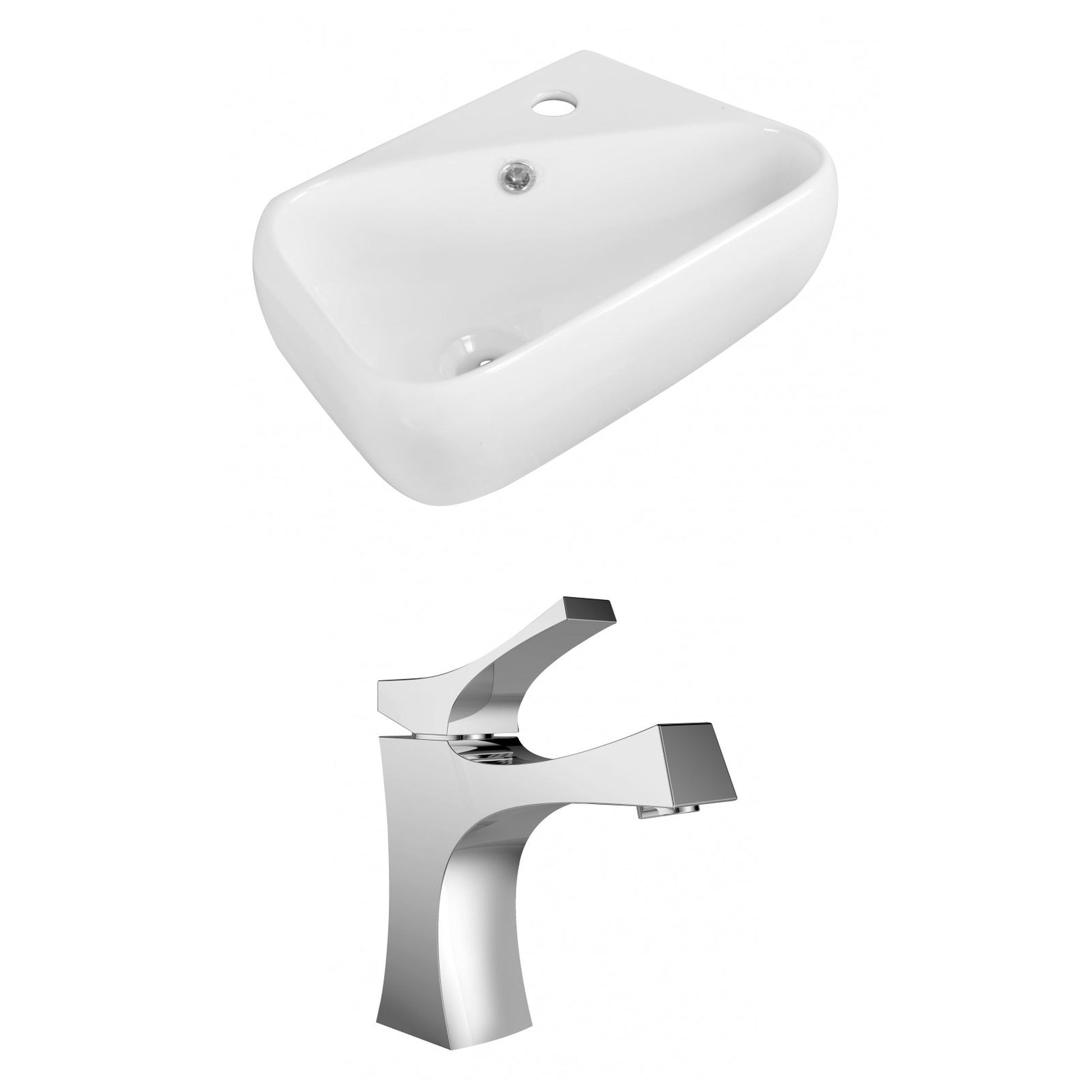 American Imaginations AI-15309 18" White Rectangular Ceramic Wall Mount Bathroom Vessel Sink Set