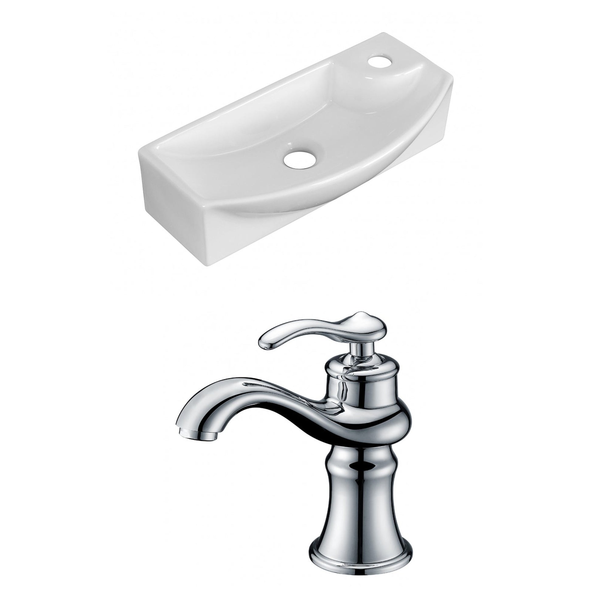 American Imaginations AI-15345 18" White Rectangular Ceramic Above Counter Bathroom Vessel Sink Set