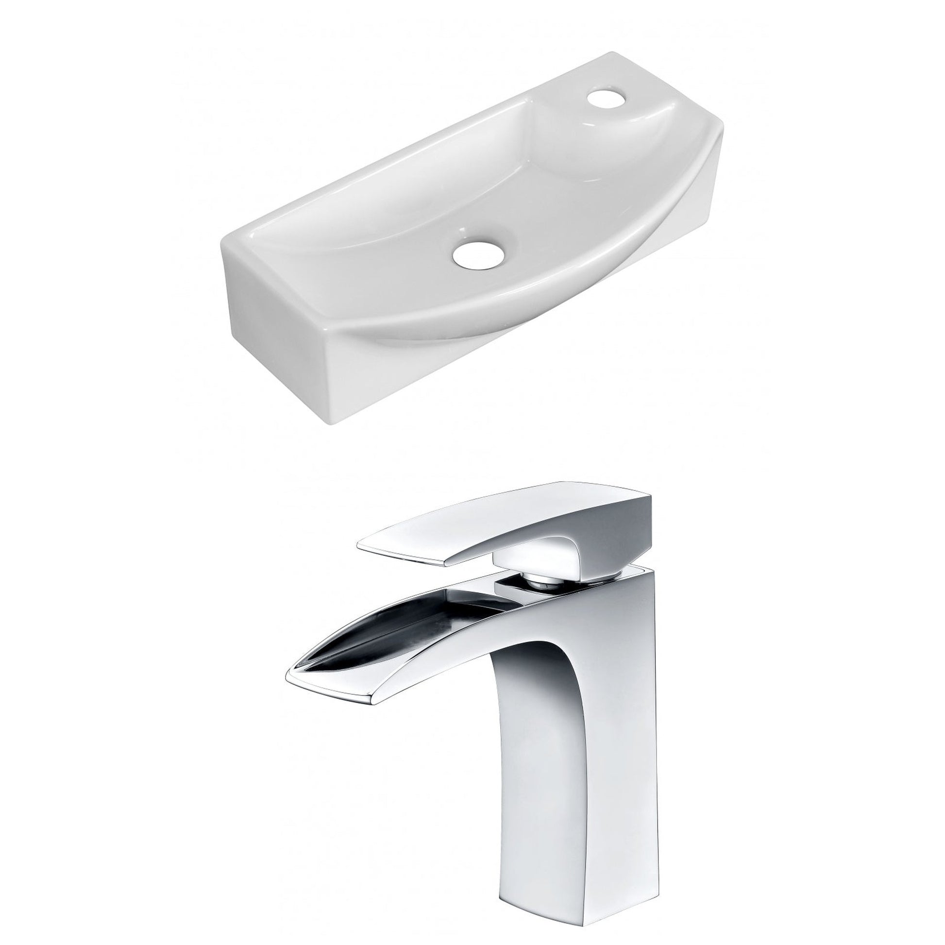 American Imaginations AI-15348 18" White Rectangular Ceramic Above Counter Bathroom Vessel Sink Set