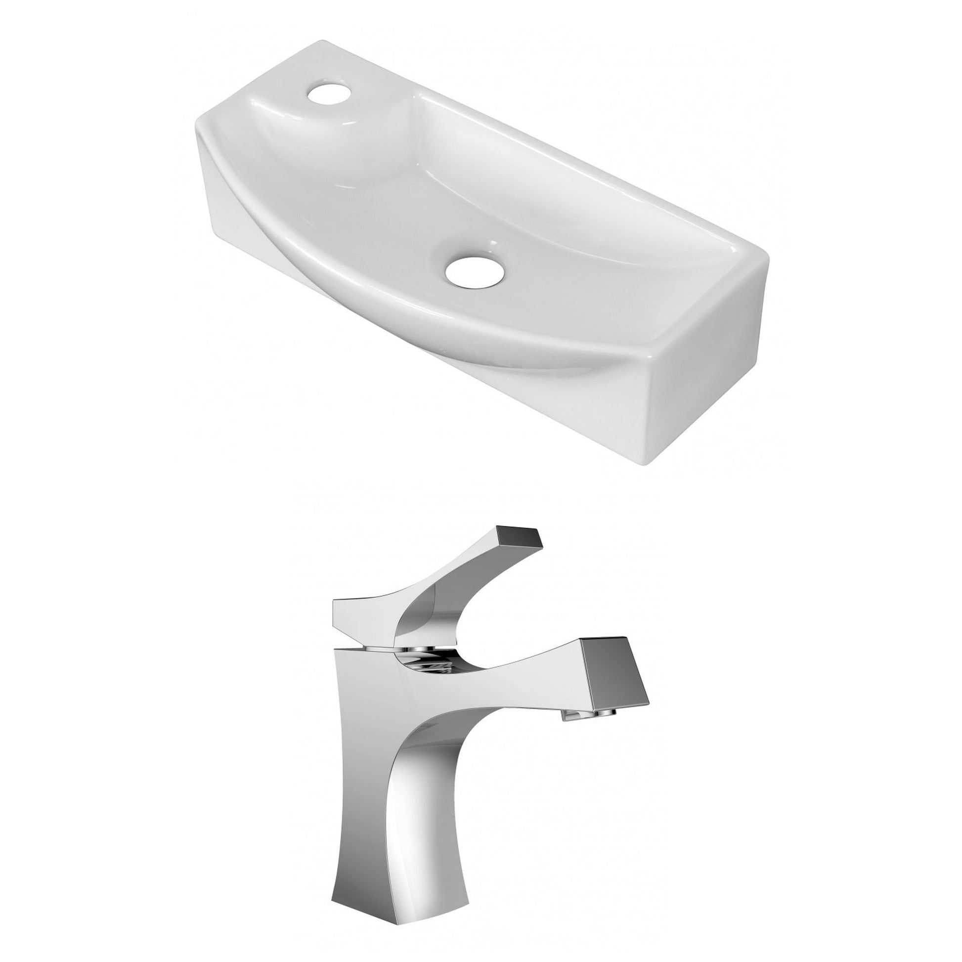 American Imaginations AI-15351 18" White Rectangular Ceramic Wall Mount Bathroom Vessel Sink Set