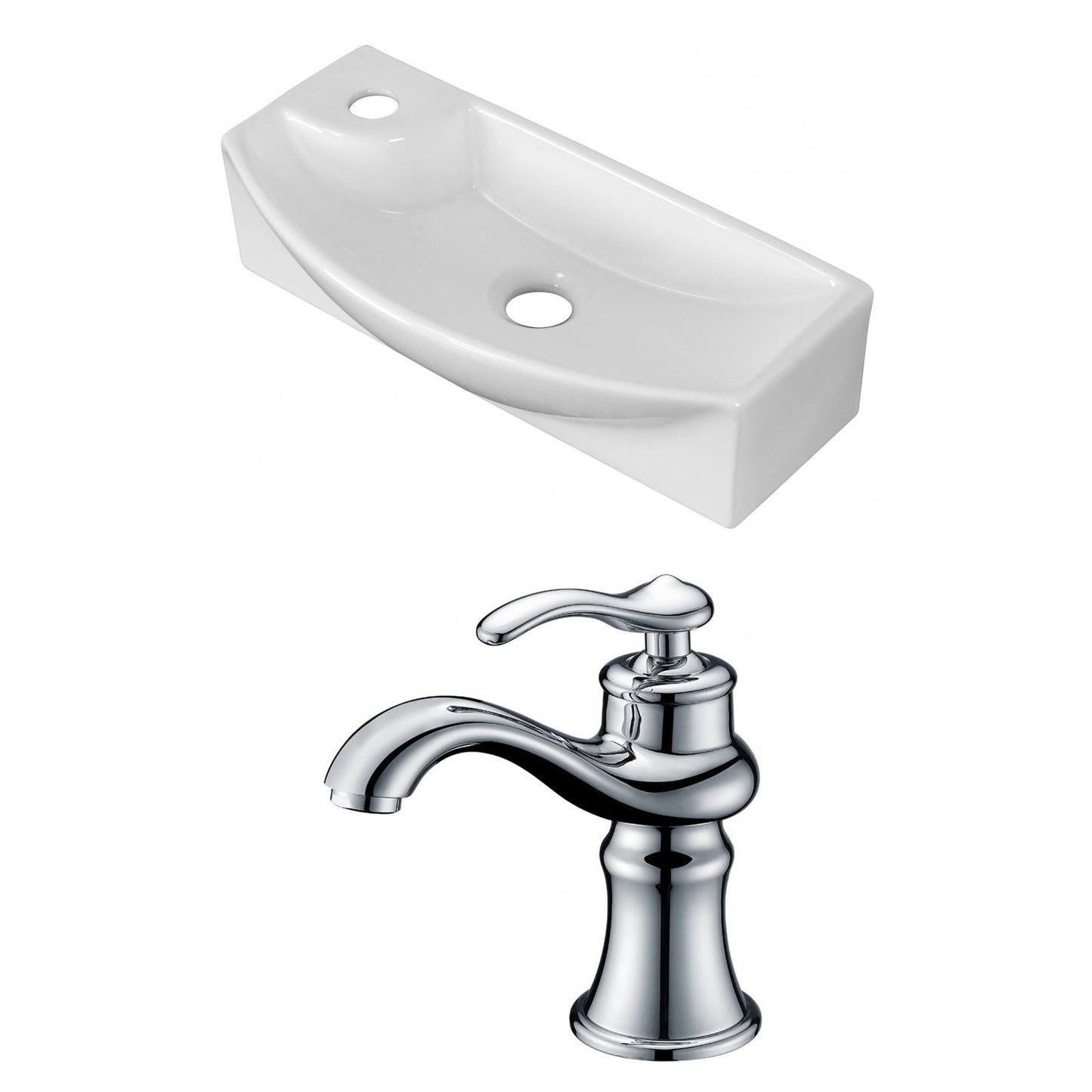 American Imaginations AI-15352 18" White Rectangular Ceramic Wall Mount Bathroom Vessel Sink Set