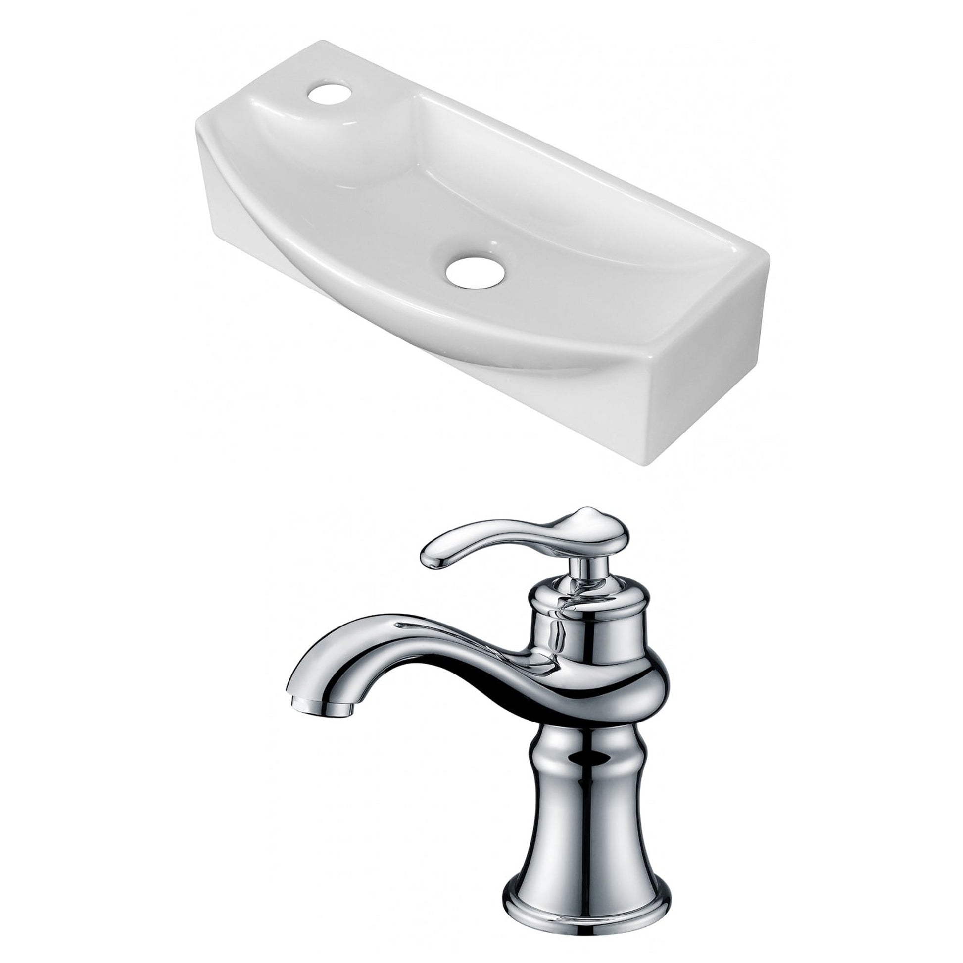 American Imaginations AI-15352 18" White Rectangular Ceramic Wall Mount Bathroom Vessel Sink Set