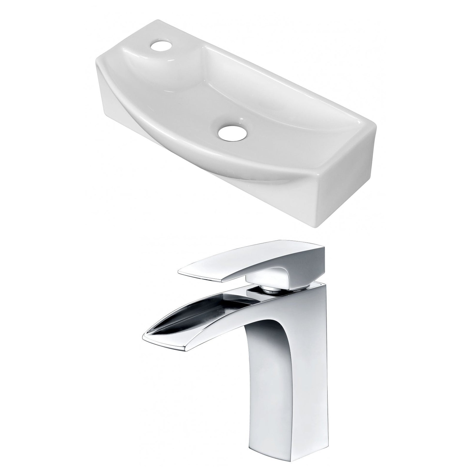 American Imaginations AI-15355 18" White Rectangular Ceramic Wall Mount Bathroom Vessel Sink Set