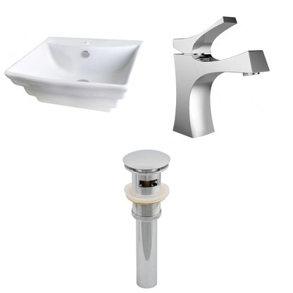 American Imaginations AI-15361 20" White Rectangular Ceramic Above Counter Bathroom Vessel Sink Set