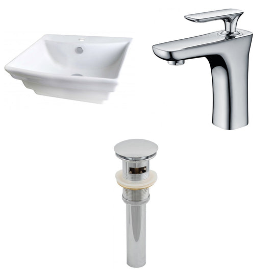 American Imaginations AI-15364 20" White Rectangular Ceramic Above Counter Bathroom Vessel Sink Set