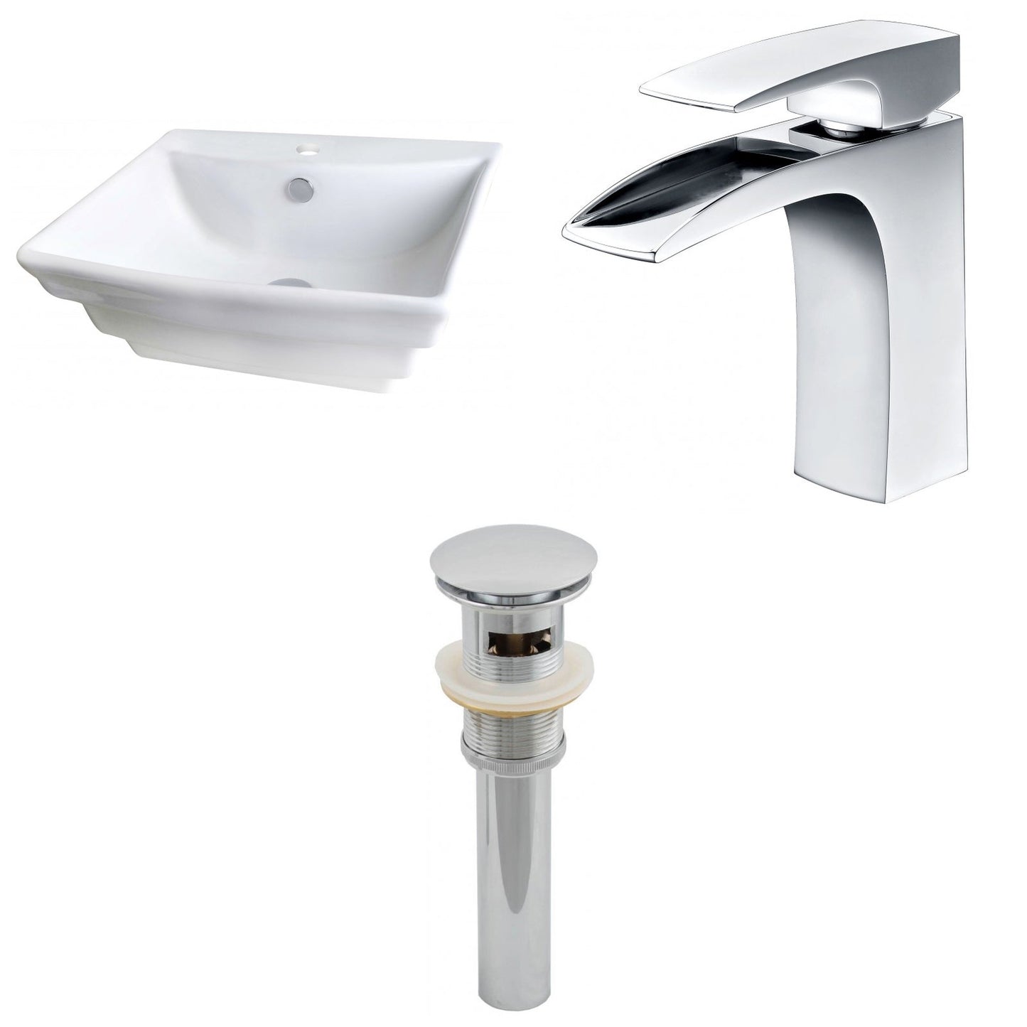 American Imaginations AI-15365 20" White Rectangular Ceramic Above Counter Bathroom Vessel Sink Set