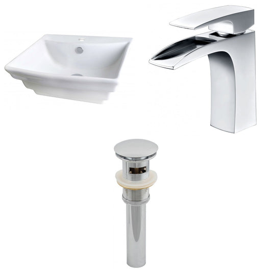 American Imaginations AI-15365 20" White Rectangular Ceramic Above Counter Bathroom Vessel Sink Set