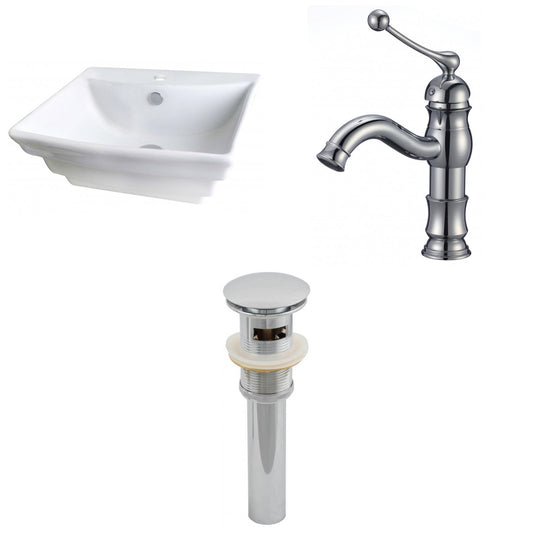 American Imaginations AI-15366 20" White Rectangular Ceramic Above Counter Bathroom Vessel Sink Set