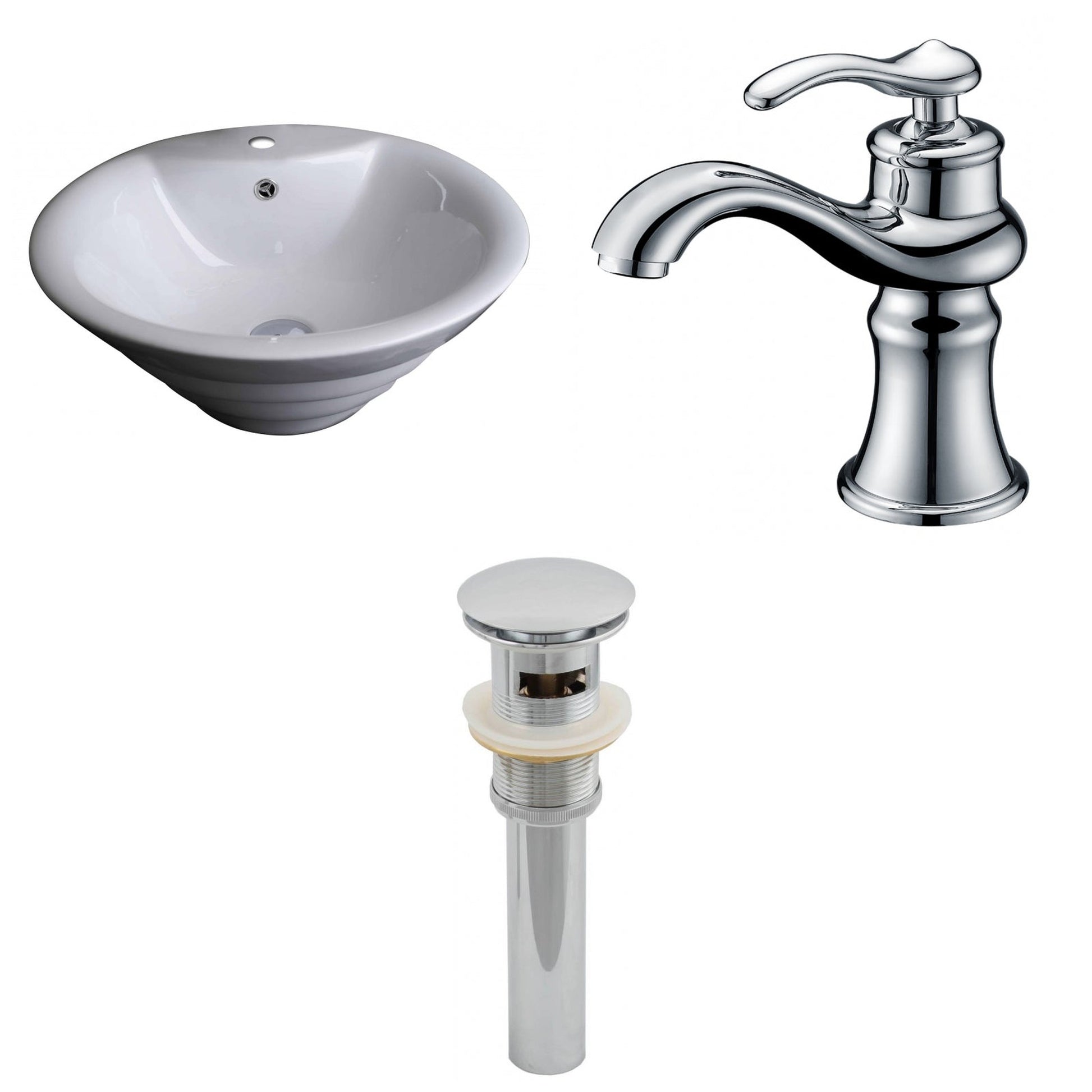 American Imaginations AI-15368 19" White Round Ceramic Above Counter Bathroom Vessel Sink Set