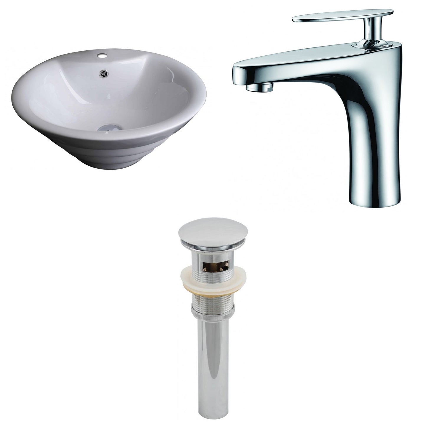 American Imaginations AI-15369 19" White Round Ceramic Above Counter Bathroom Vessel Sink Set
