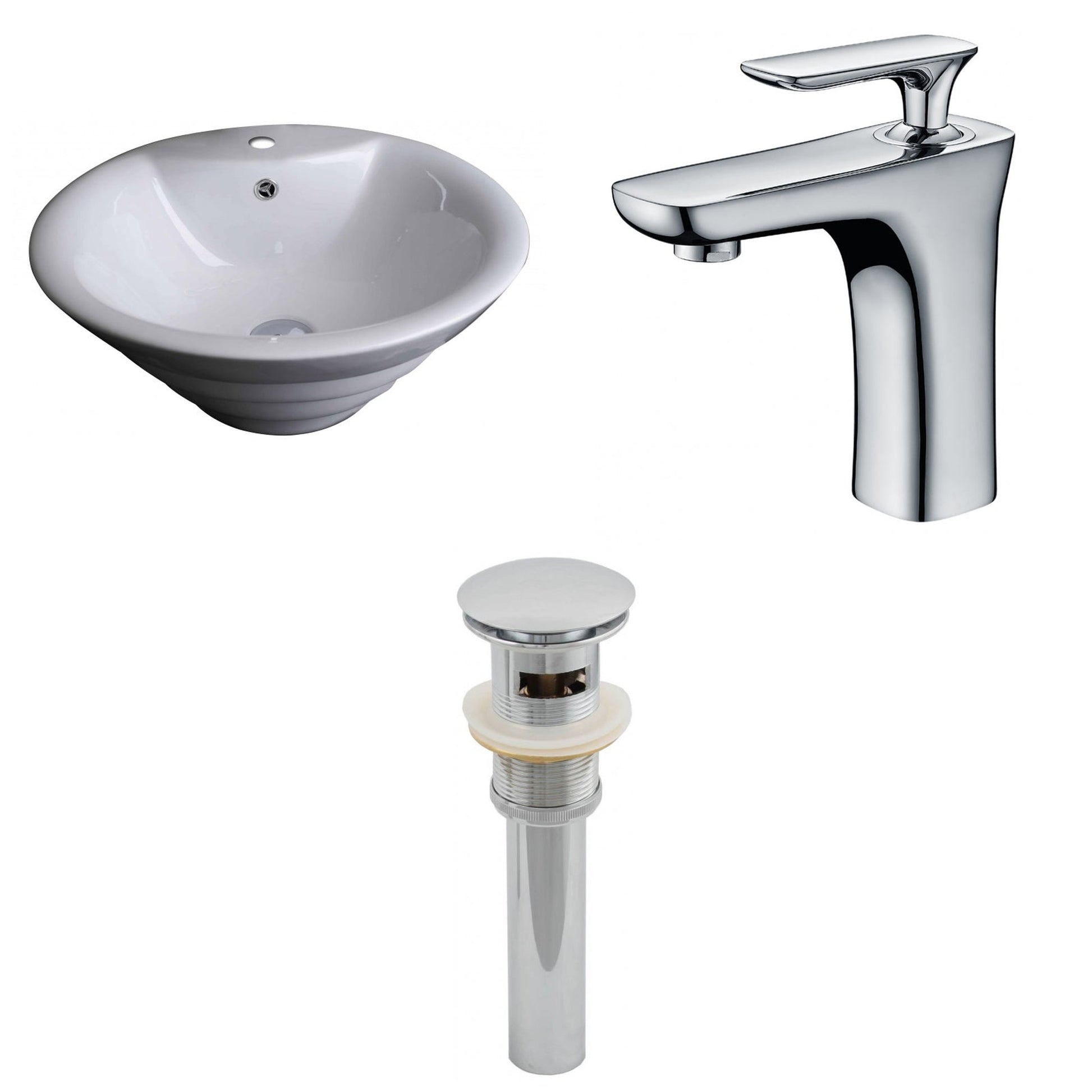 American Imaginations AI-15370 19" White Round Ceramic Above Counter Bathroom Vessel Sink Set