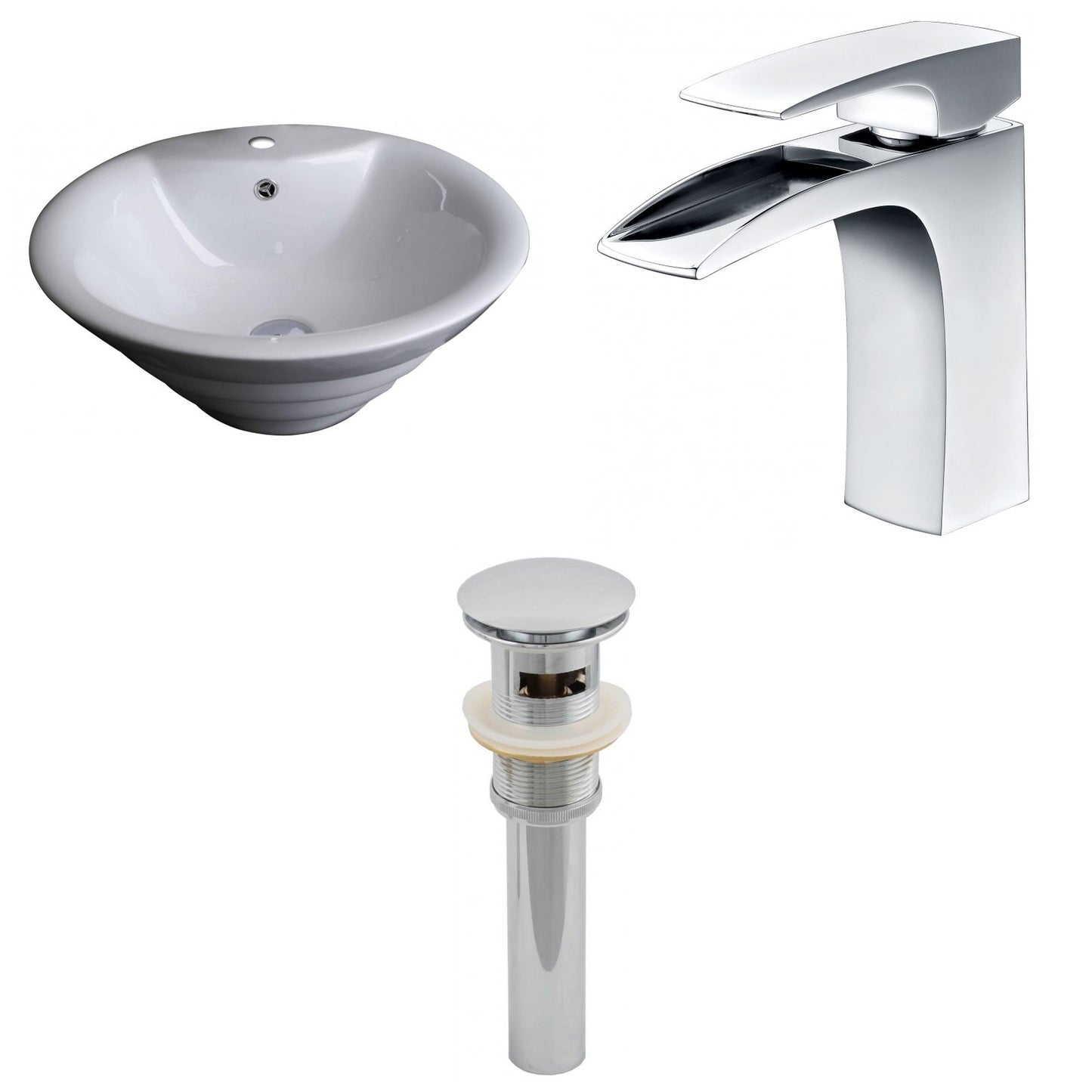 American Imaginations AI-15371 19" White Round Ceramic Above Counter Bathroom Vessel Sink Set