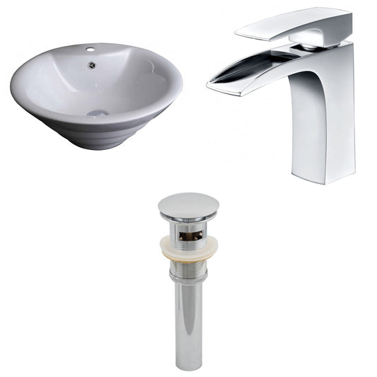 American Imaginations AI-15371 19" White Round Ceramic Above Counter Bathroom Vessel Sink Set