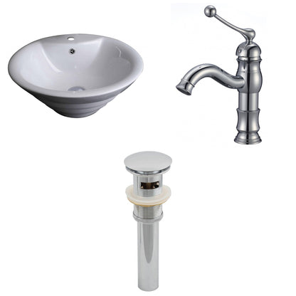 American Imaginations AI-15372 19" White Round Ceramic Above Counter Bathroom Vessel Sink Set