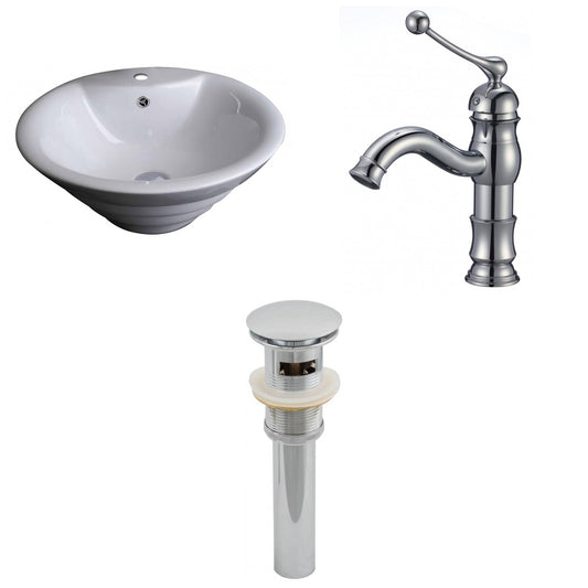 American Imaginations AI-15372 19" White Round Ceramic Above Counter Bathroom Vessel Sink Set