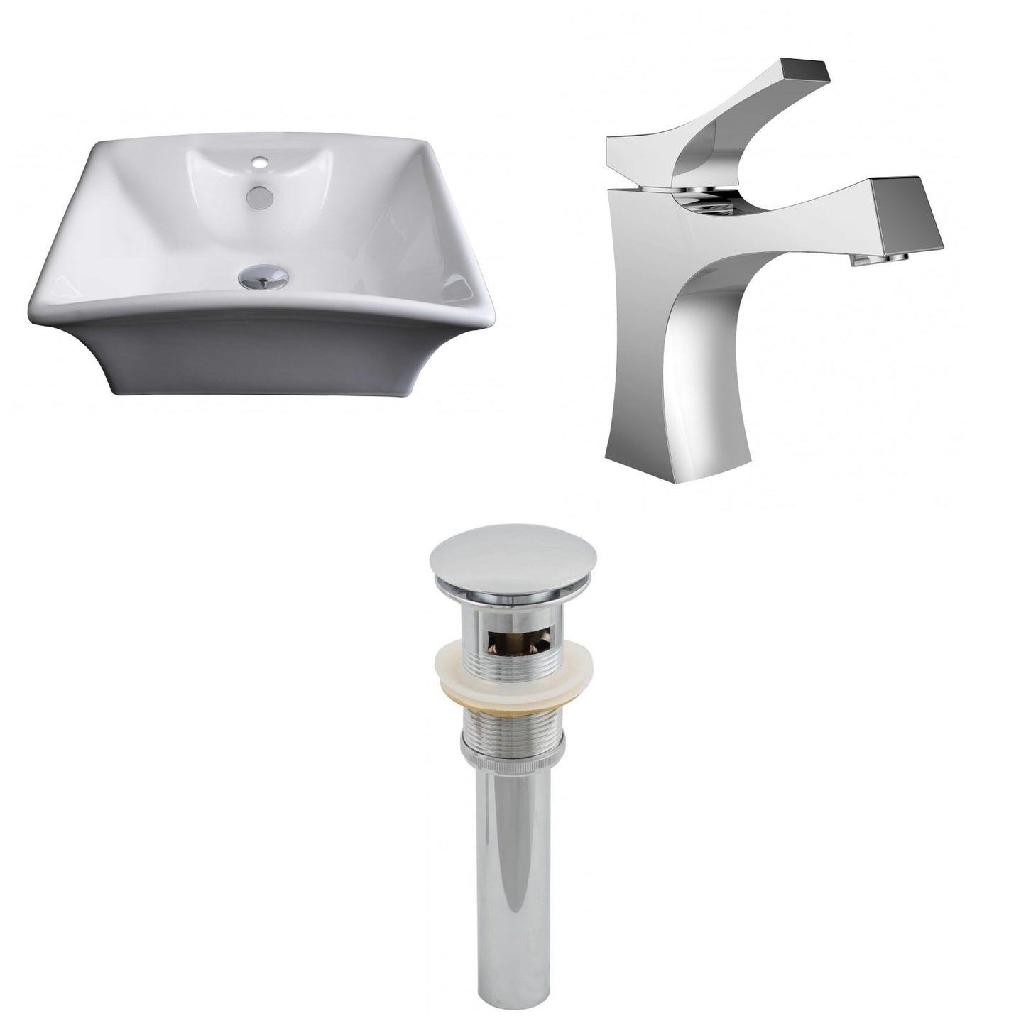 American Imaginations AI-15373 20" White Rectangular Ceramic Above Counter Bathroom Vessel Sink Set