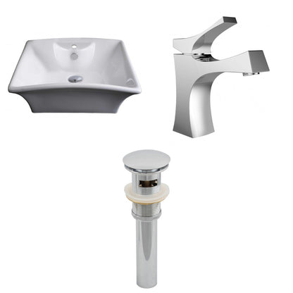 American Imaginations AI-15373 20" White Rectangular Ceramic Above Counter Bathroom Vessel Sink Set