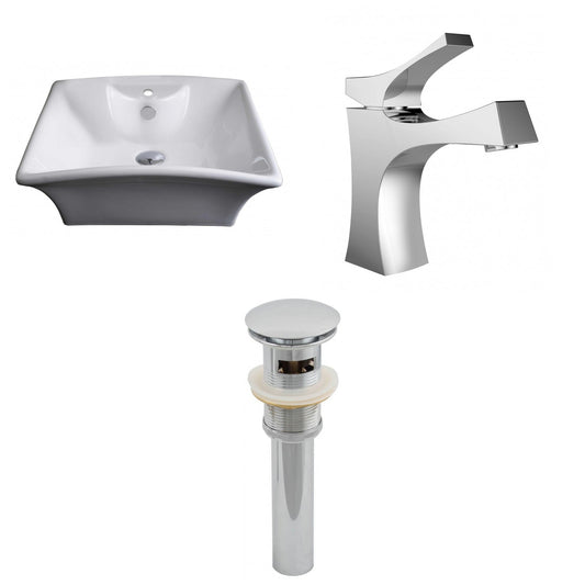 American Imaginations AI-15373 20" White Rectangular Ceramic Above Counter Bathroom Vessel Sink Set