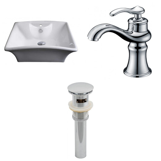 American Imaginations AI-15374 20" White Rectangular Ceramic Above Counter Bathroom Vessel Sink Set