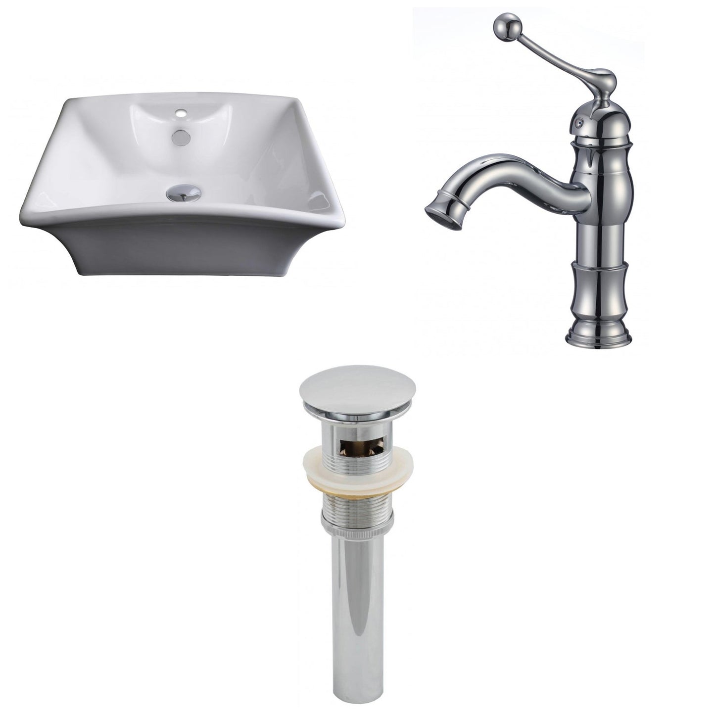American Imaginations AI-15378 20" White Rectangular Ceramic Above Counter Bathroom Vessel Sink Set