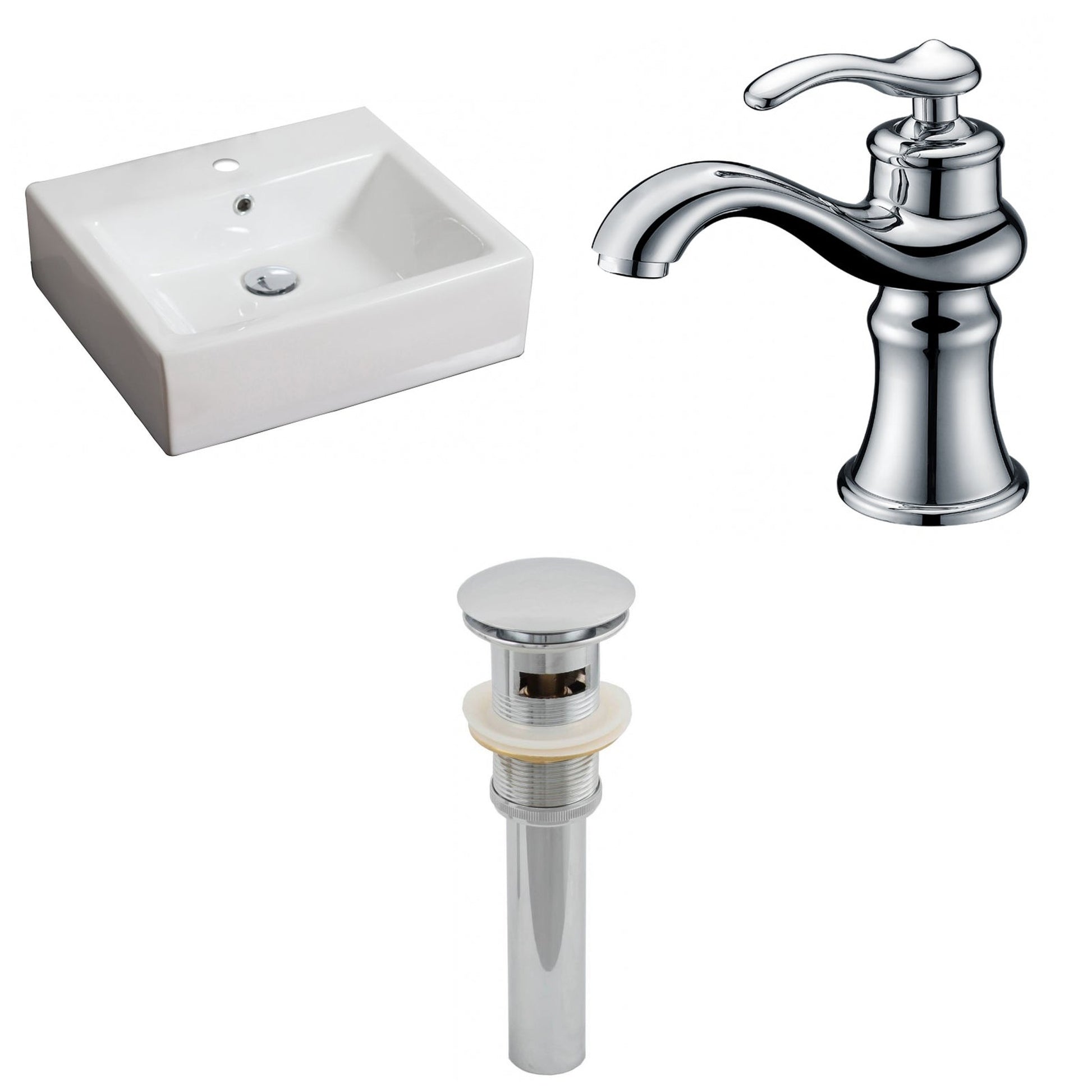 American Imaginations AI-15380 21" White Rectangular Ceramic Above Counter Bathroom Vessel Sink Set