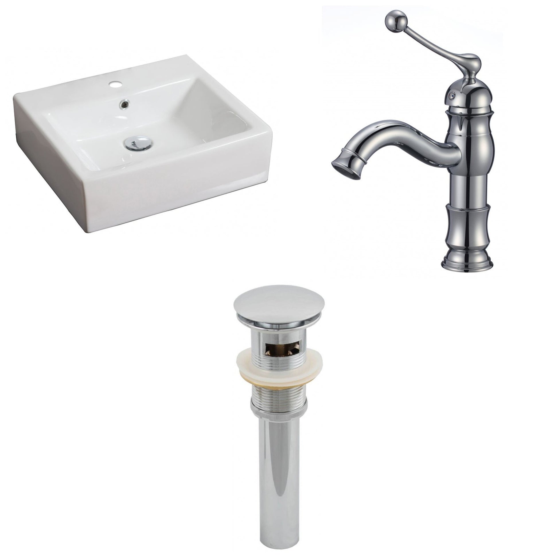 American Imaginations AI-15384 21" White Rectangular Ceramic Above Counter Bathroom Vessel Sink Set