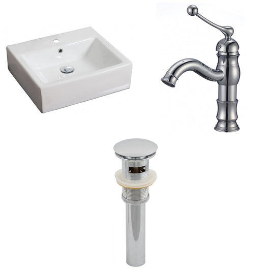 American Imaginations AI-15384 21" White Rectangular Ceramic Above Counter Bathroom Vessel Sink Set