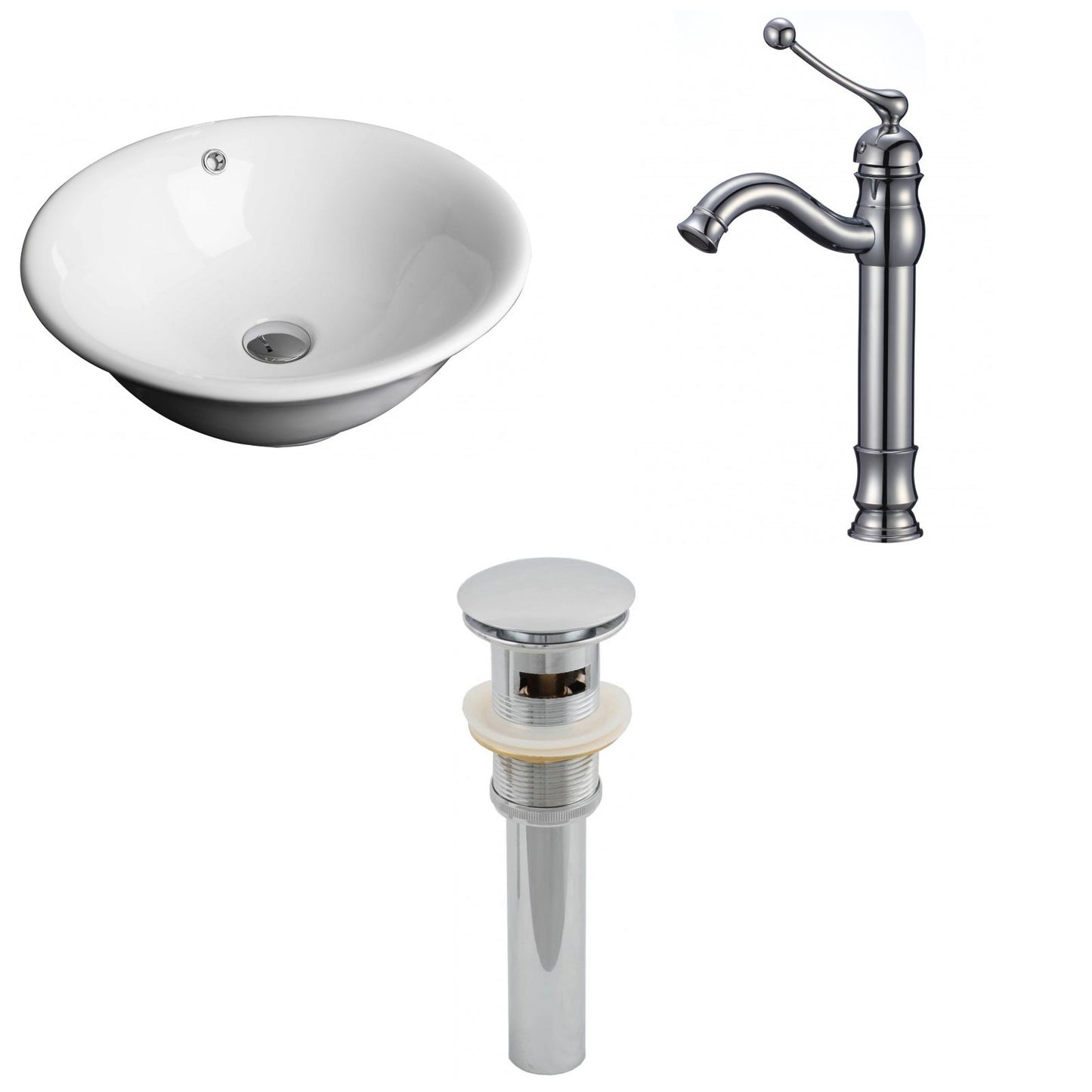 American Imaginations AI-15386 17" White Round Ceramic Above Counter Bathroom Vessel Sink Set